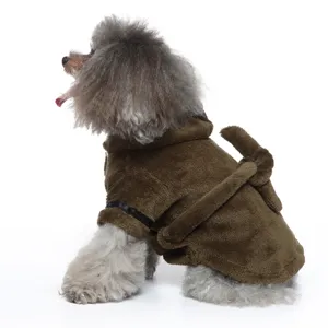 Premium plush brown pet bathrobe with cozy hood and adjustable belt for dogs and cats