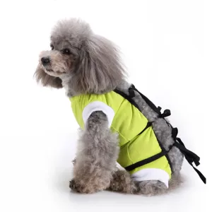 Green breathable cotton dog recovery suit with adjustable back straps for pet post-surgery care
