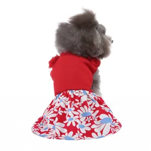 Jolie robe d'été pour animaux de compagnie chat et chien jupe à fleurs rouge respirante.
