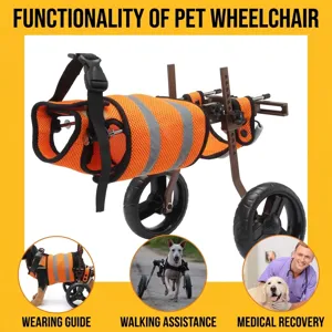 Adjustable pet wheelchair for disabled dogs with orange reflective harness