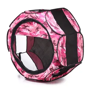 Foldable pink camo pet playpen octagonal portable mesh tent for small dogs and cats details