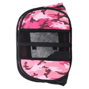 Foldable pink camo pet playpen tent for dogs and cats, portable outdoor camping delivery room.