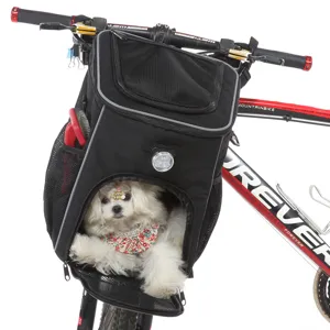 Borsa trasportino per animali da bicicletta montata sul manubrio con cane bianco