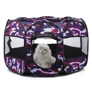 Portable Foldable Octagonal Pet Playpen Outdoor Camping Dog Tent Breathable Mesh Cat Delivery Room Waterproof Oxford Fabric Fence With Paw Print Design