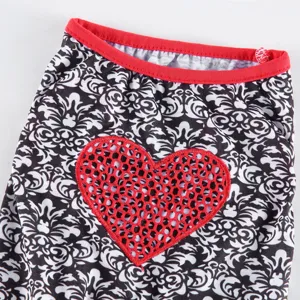 Pet dog clothing summer detail black white damask print red heart mesh trim puppy apparel