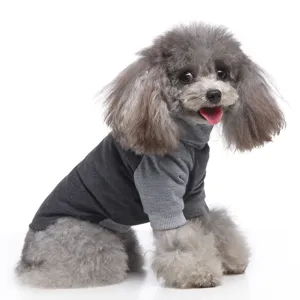 Grauer und dunkelgrauer Haustier Rollkragen Hundepullover Detail, weich für kleine Hunde.