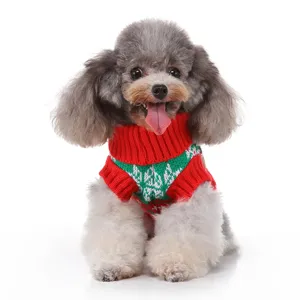 Joli pull de Noël pour chien, vêtement tricoté rouge et vert chaud pour animaux de compagnie.
