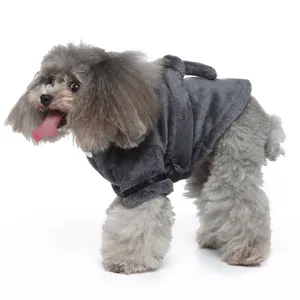 Premium soft grey plush pet bathrobe with adjustable waist tie for small dogs and cats