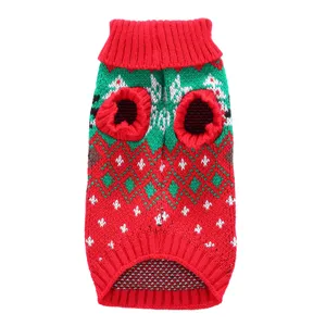 Pull de Noël pour chien, vêtement tricoté chaud col roulé avec motif de cerf, hiver confortable.