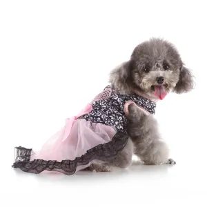 Cute pet dog dress summer mesh princess skirt with bow pet apparel for small dogs black pink