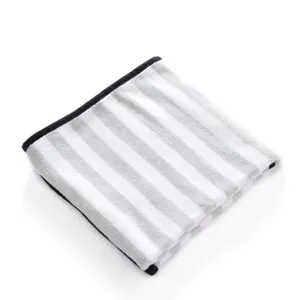 White grey striped double-sided fleece blanket, cozy soft pet mat for home and travel use