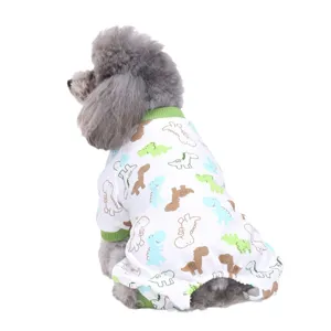 Niedlicher Hunde-Pyjama aus Baumwolle mit Dinosaurier-Muster, gemütliche Kleidung für Welpen.
