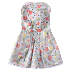 Jolie robe d'été pour animaux avec imprimé floral et jupe en tulle pour petits chats et chiens.