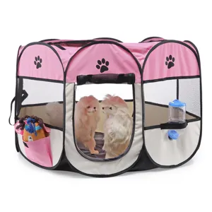 Foldable portable octagonal pet playpen with breathable mesh for dogs and cats outdoor camping.