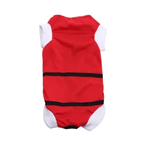 Red and white pet surgery recovery suit with black straps, comfortable breathable dog vest
