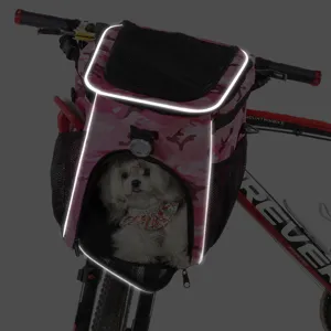 Borsa da bici riflettente mimetica rosa per animali domestici con vista notturna