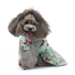 Robe d'été mignonne pour animaux, chien chat respirant imprimé fraise et marguerite.