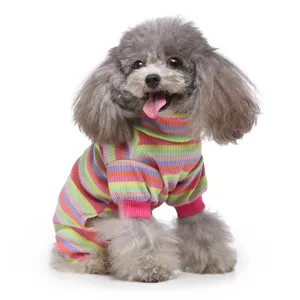 Bunter gestreifter Hunde-Rollkragenpullover, weiche Strick-Kleidung für Hunde Spring.
