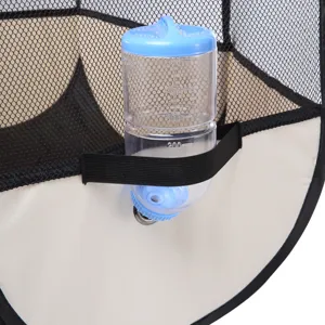 Foldable pet tent hanging water dispenser accessory with clear scale markings bottle