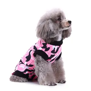 Pink camo pet jumpsuit detail, soft fabric, comfortable fit for dogs, cute daily wear.