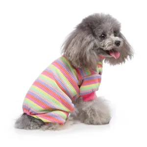 Hundekleidung bunte gestreifte Rollkragen Overall lässige Welpen Frühlings Herbst Kleidung