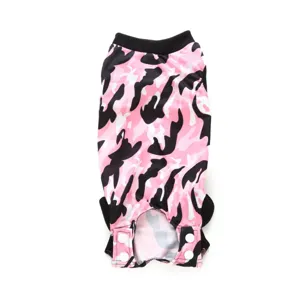 Dog surgical suit pet recovery suit breathable pink camo post-surgery wear for dogs.