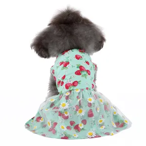 Jolie robe pour chien à motif de fraises respirant pour vacances d'été et usage quotidien.