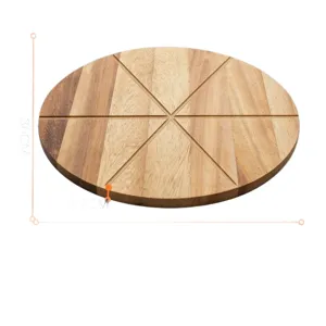 Tagliere rotondo in legno massiccio vassoio per pizza con design geometrico, 36 cm.