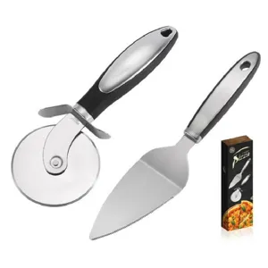 Roestvrijstalen Pizzasnijder Wiel En Pizzaschep Spatula Set Met Antislip Kunststof Handvat Keuken Bakken Gebak Gereedschap Voor Zelfgemaakte Pizza Taart