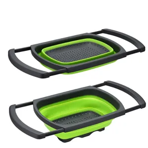 Collapsible over-the-sink colander strainer with extendable handles for kitchen fruits