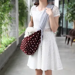 Portable polka dot pet sling bag, breathable single shoulder carrier for small dogs and cats outdoor.