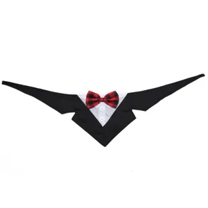 Hond tuxedo bandana met rode ruit strik huisdier trouwpak kraag feest kostuum slabbetje