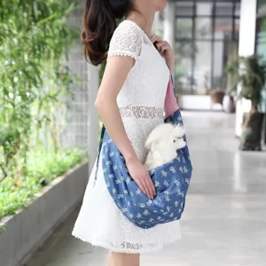 Breathable pet sling carrier bag for small dogs, portable single shoulder outdoor bag.
