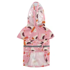 Waterproof pet dog raincoat with hood and reflective strip for outdoor walking safety pink