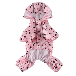 imperméable pour chien de compagnie rose à quatre pattes avec capuche et jolis motifs