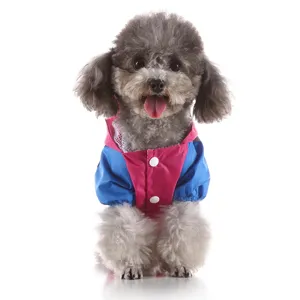 Gros plan d'un imperméable pour animaux coloré et imperméable avec boutons pression pour chien.