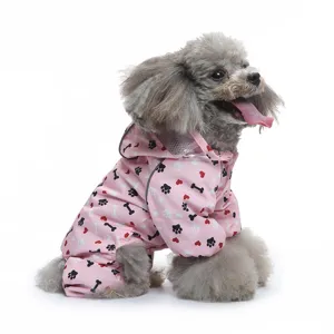 Imperméable rose à quatre pattes pour chien à motif d'os, poncho de pluie imperméable pour animal.