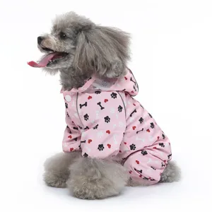 Mignon imperméable pour chien à quatre pattes motif pattes, vêtement étanche avec capuche.