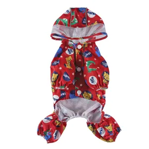 Imperméable pour chien à quatre pattes avec bandes réfléchissantes et joli imprimé cartoon.
