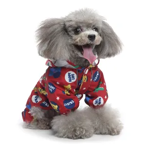 Joli imperméable pour chien à quatre pattes avec capuche, vêtement de pluie rouge étanche.