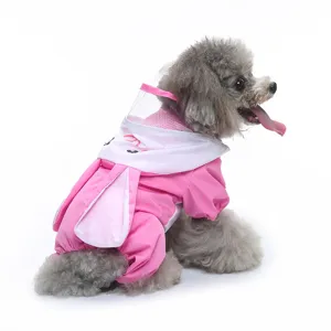 Joli imperméable rose pour animaux avec bord transparent et oreilles de lapin pour chiens.