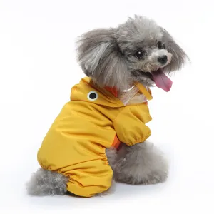 Imperméable jaune à quatre pattes pour chien, design mignon de canard avec capuche pour animaux.