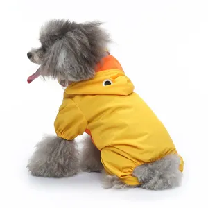 Mignon imperméable pour chien à quatre pattes canard jaune capuche poncho étanche pour animaux.