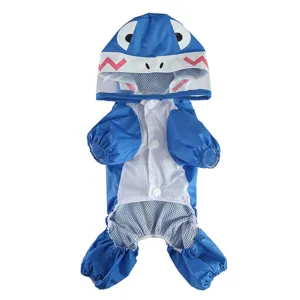 Joli imperméable pour chien motif requin bleu, vêtement imperméable avec capuche étanche.