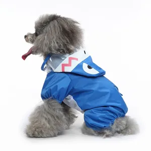 Imperméable pour chien requin bleu avec capuche, vêtement imperméable pour animaux de compagnie.