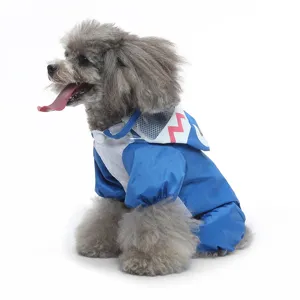 Imperméable pour chien à quatre pattes bleu avec capuche, vêtement imperméable mignon.