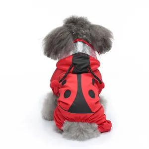 Manteau de pluie rouge pour animal de compagnie imperméable à quatre pattes avec jolie capuche