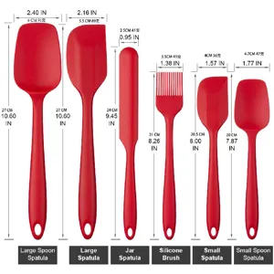 Set di 6 spatole in silicone rosso con pennello, utensili da cucina resistenti al calore.