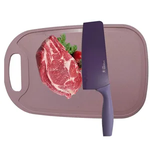 Stainless steel kitchen knife set with cutting board for home cooking and food prep main view.