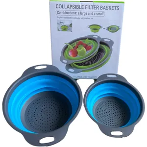 Klappbarer Seilkorb 2er Set Kueche Obst Gemuese Abtropfkorb Platzsparend Silikon blau